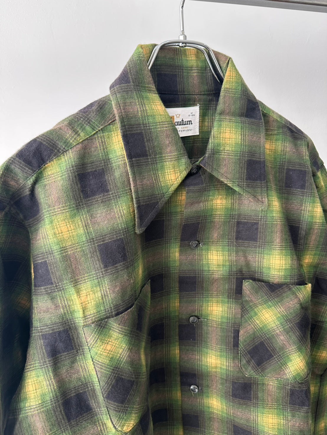 Lautum プリントチェックネルシャツ